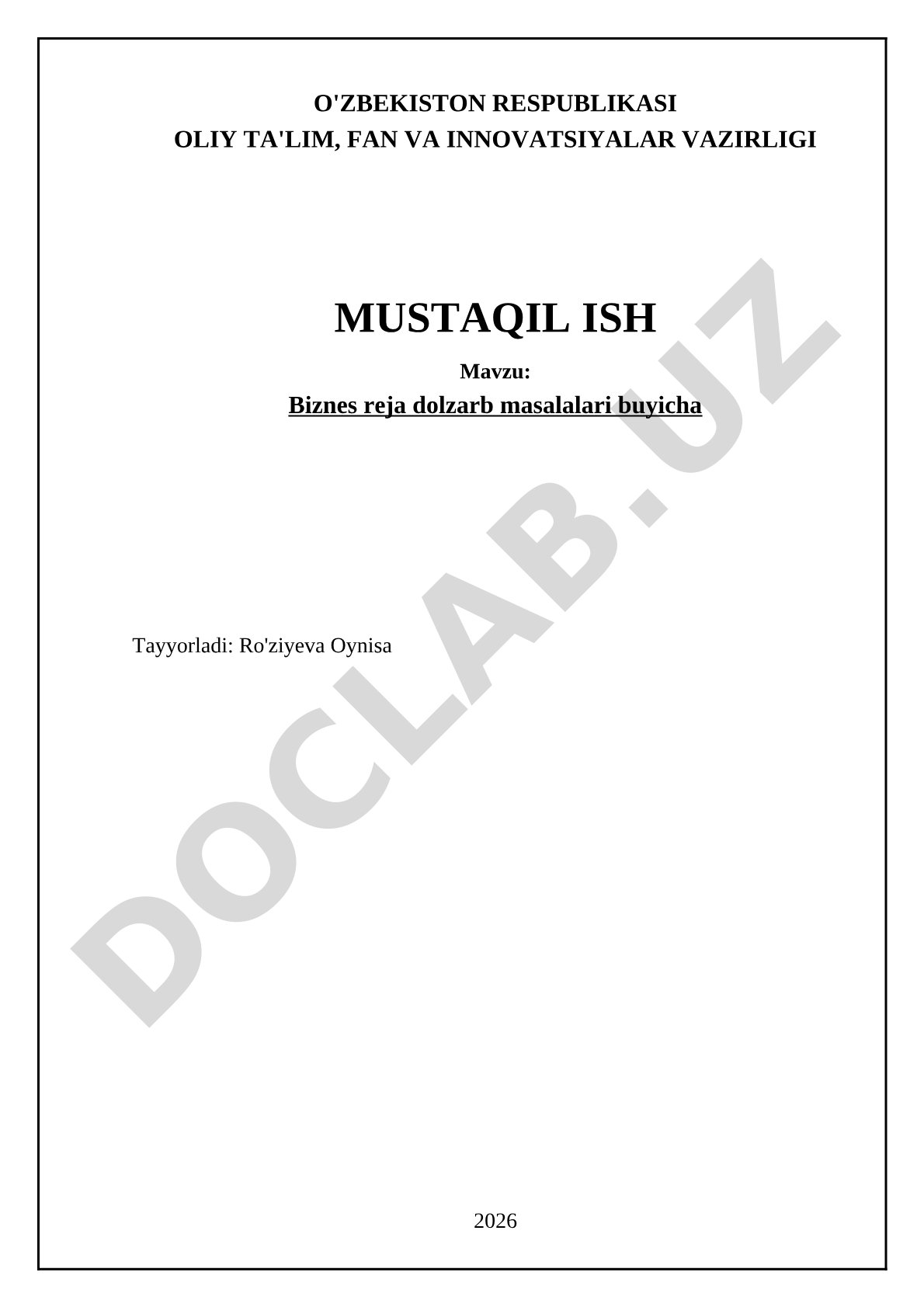 Biznes reja dolzarb masalalari