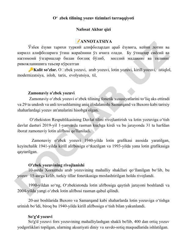 Oʻzbek tilining yozuv tizimlari tarraqqiyoti