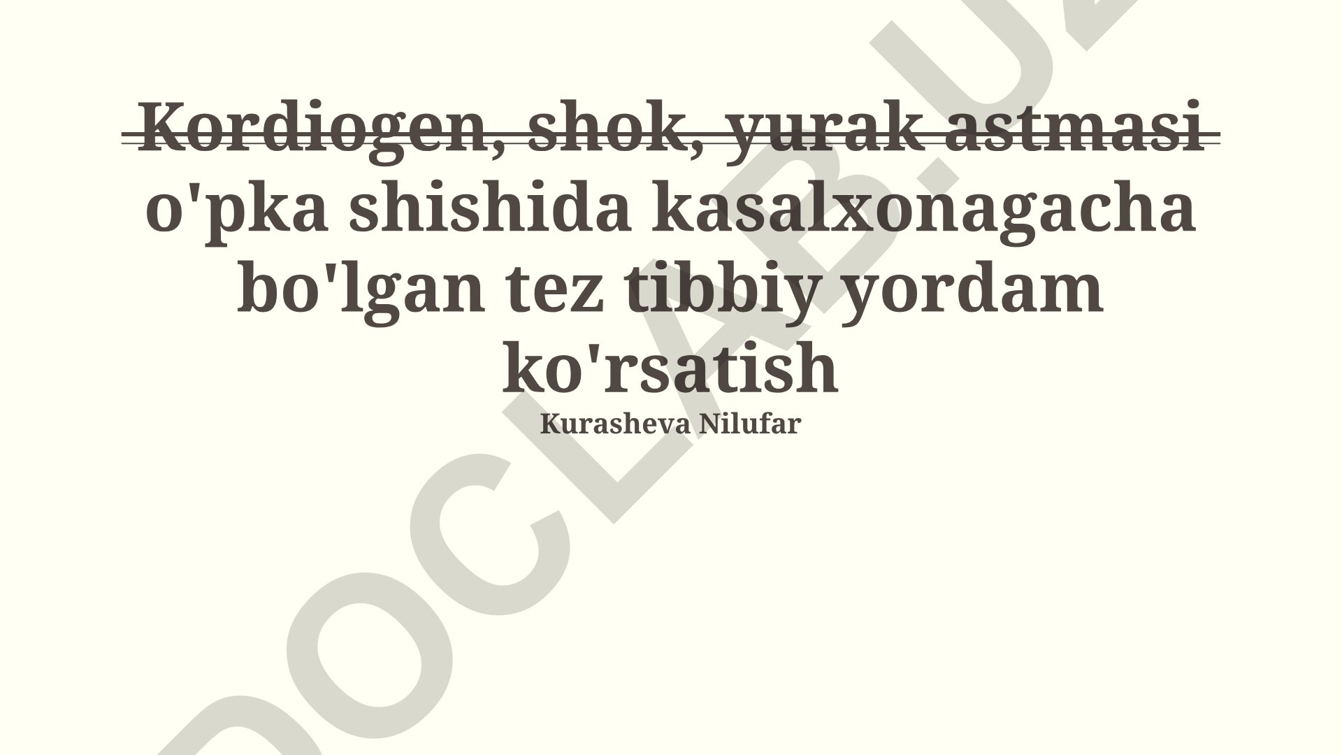 Kardiogen shok, yurak astmasi va o'pka shishida tez tibbiy yordam