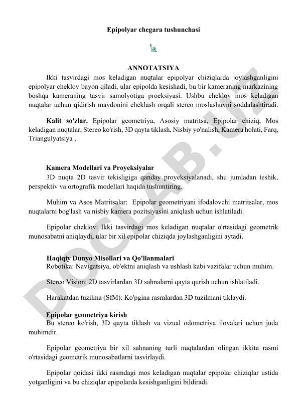 Epipolyar geometriya va stereo ko'rish tizimlari