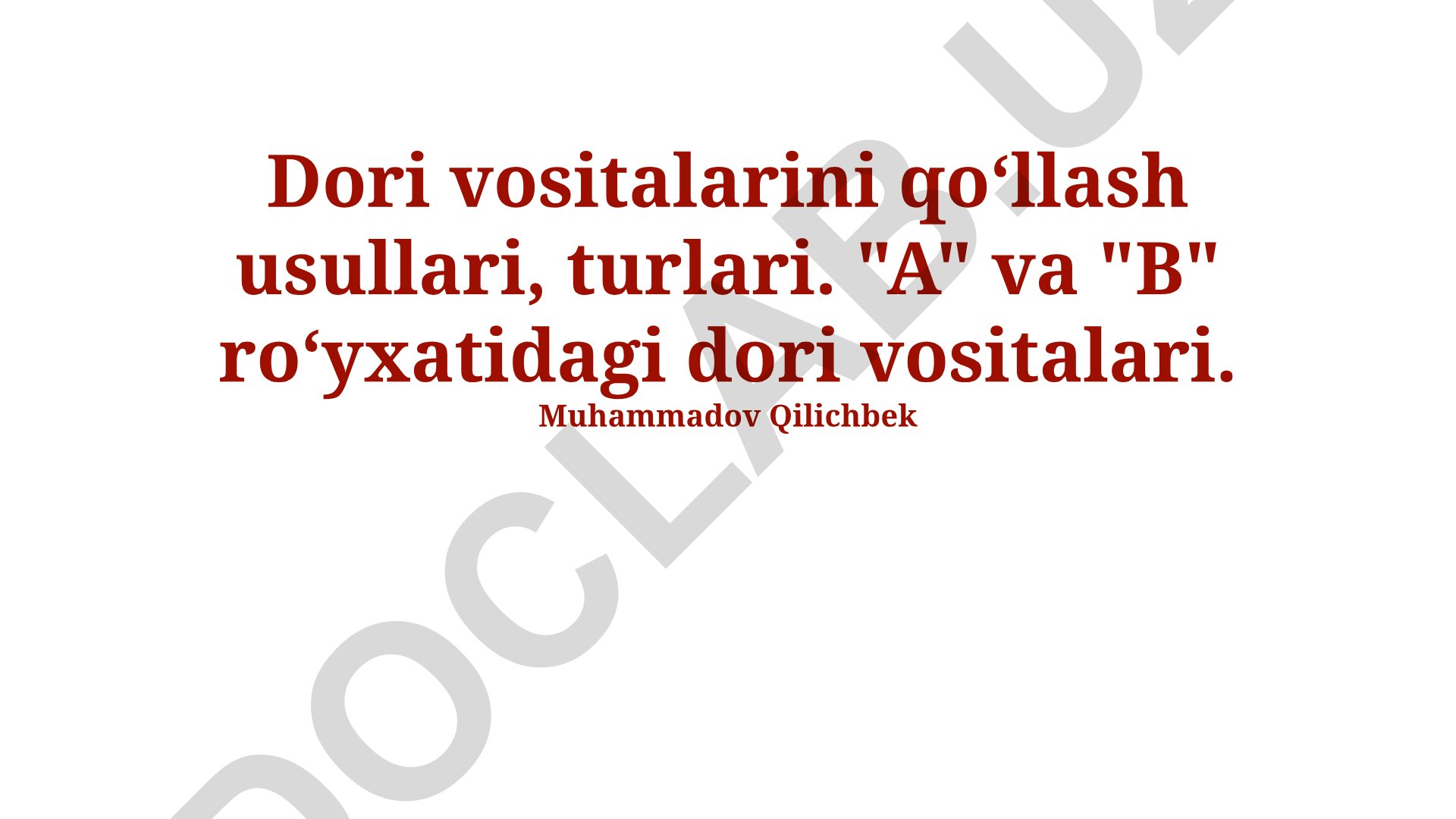 Dori vositalarini qabul qilish usullari va turlari