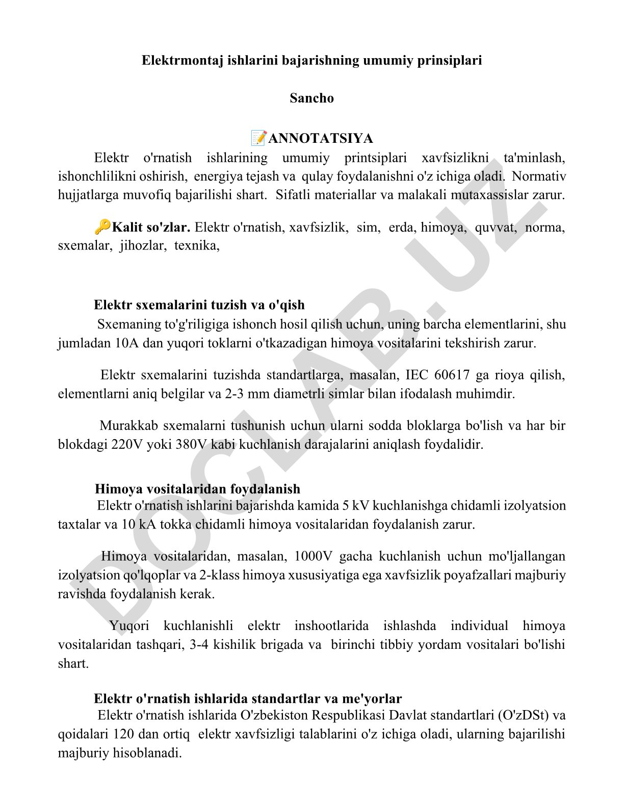 Elektrmontaj ishlarini bajarishning umumiy prinsiplari