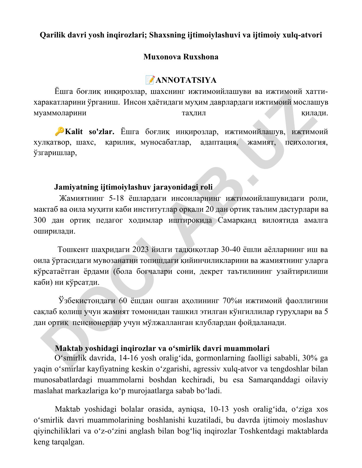 Yosh inqirozlari, ijtimoiylashuv va ijtimoiy xulq-atvor