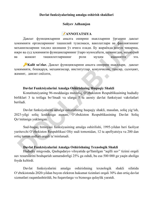 Davlat funksiyalarini amalga oshirish shakllari