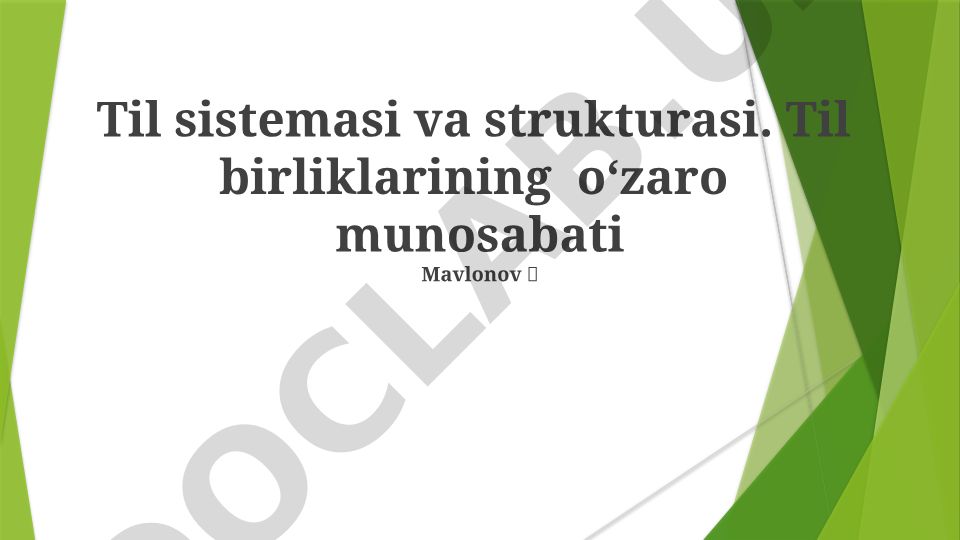 Til sistemasi va strukturasi. Til birliklarining o‘zaro munosabati