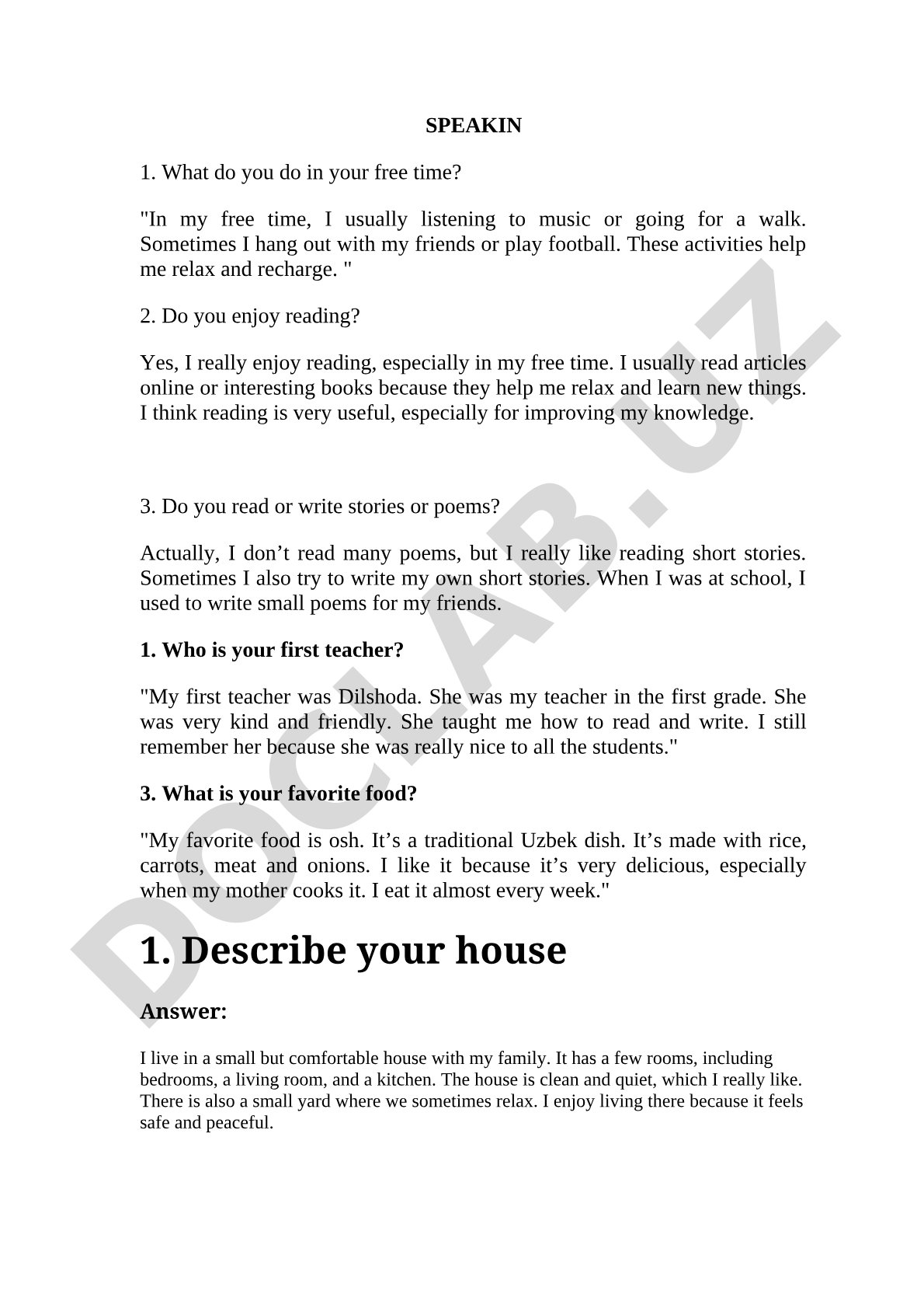 Free time activities and personal preferences
