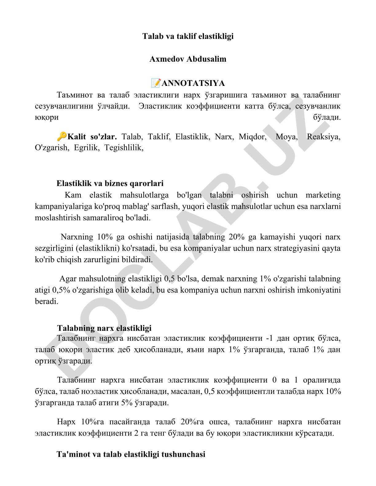 Talab va taklif elastikligi