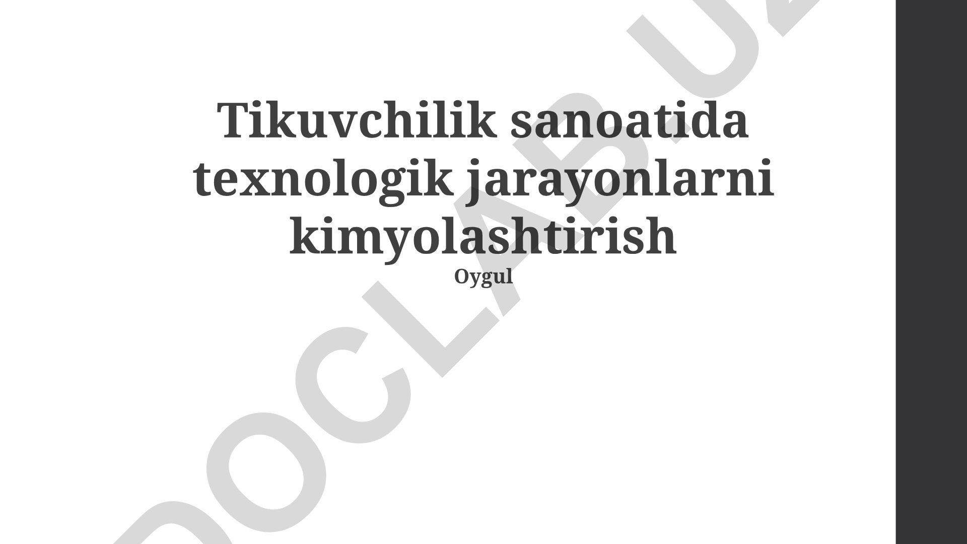 Tikuvchilik sanoatida texnologik jarayonlarni kimyolashtirish