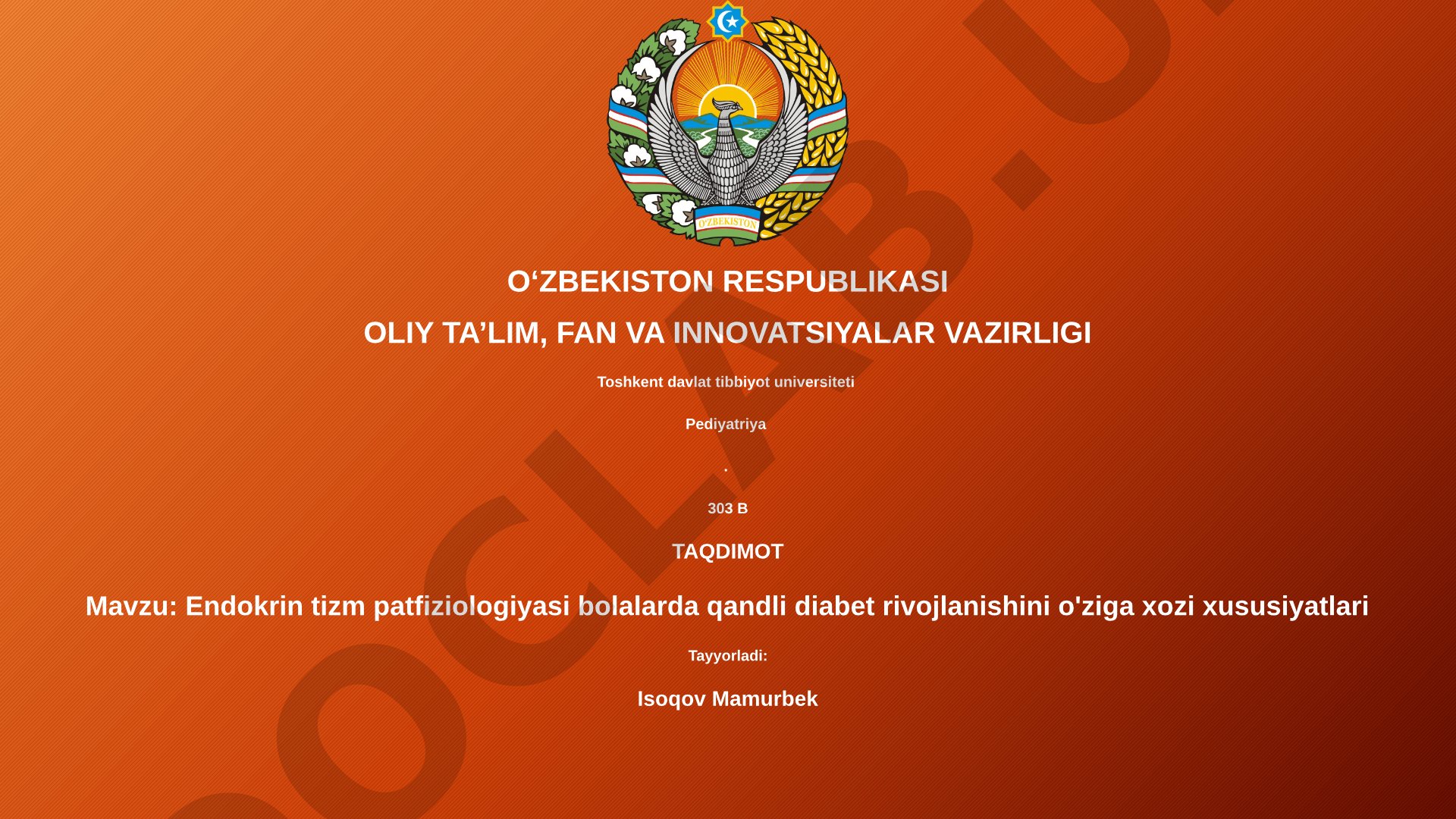 Bolalarda qandli diabet rivojlanishining endokrin patofiziologik xususiyatlari