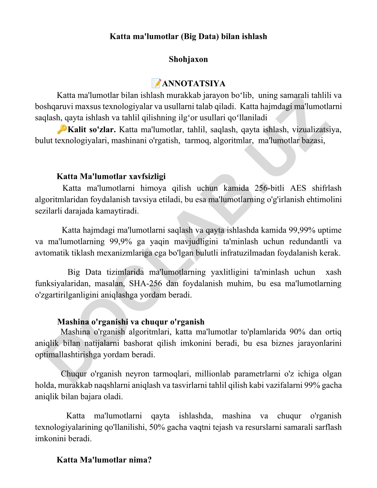 Katta ma'lumotlar bilan ishlash