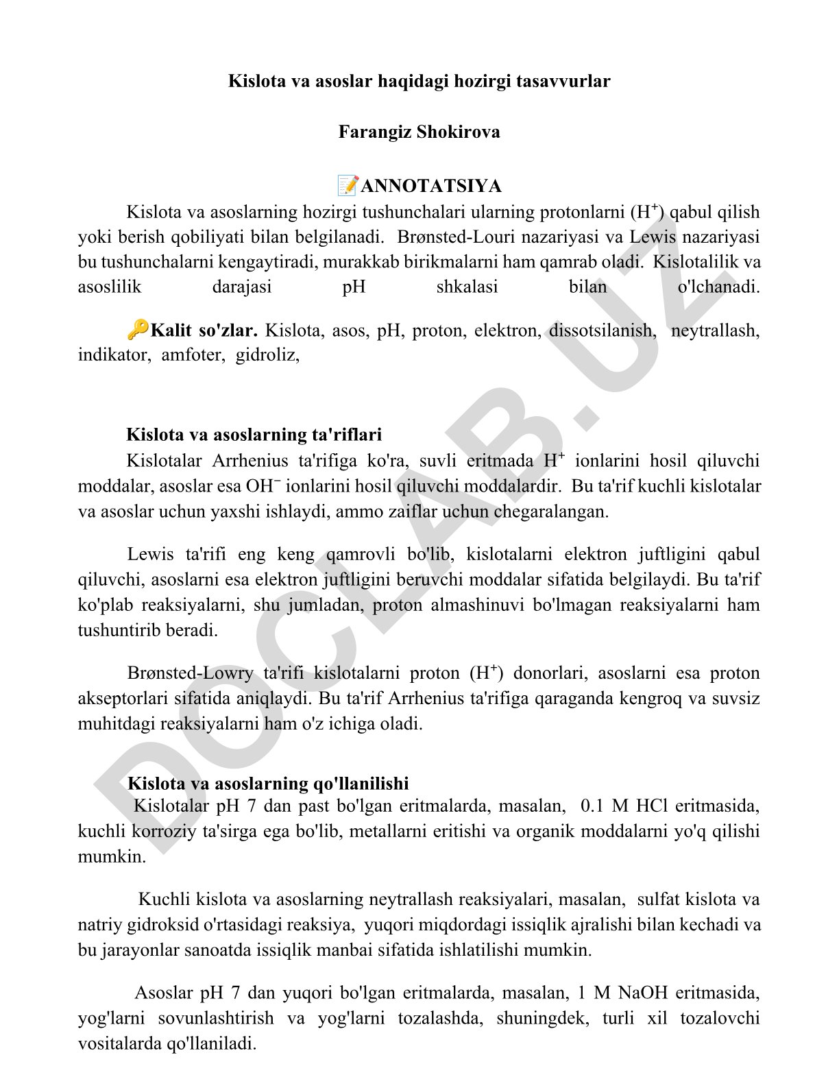 Kislota va asoslar haqidagi hozirgi tasavvurlar