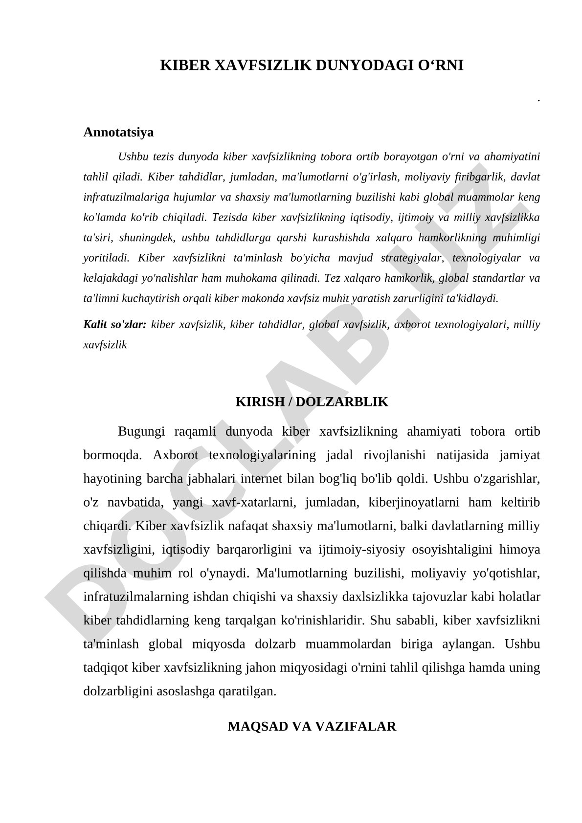 Kiber xavfsizlikning dunyodagi o'rni