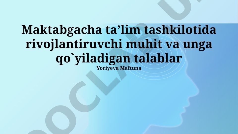 Maktabgacha ta'lim tashkilotida rivojlantiruvchi muhit va unga qo'yiladigan talablar