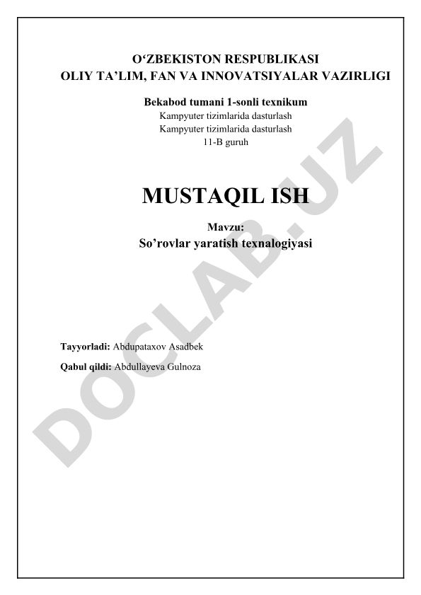 So'rovlar yaratish texnologiyasi
