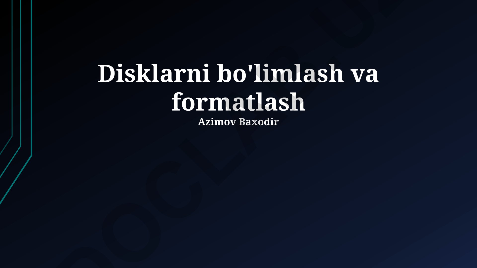 Diskni bo'limlash va formatlash jarayonlari