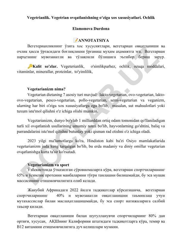 Vegetarianlik va ochlik hissi o'rtasidagi bog'liqlik