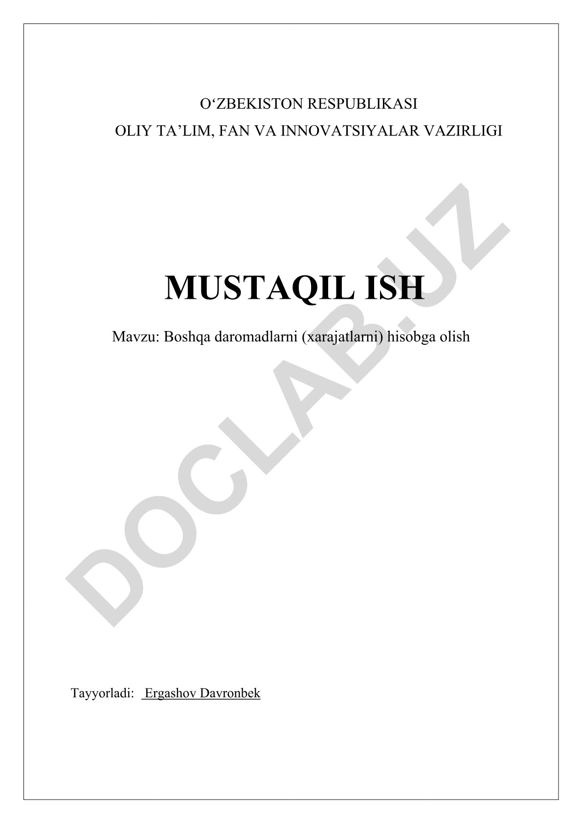 Boshqa daromadlarni (xarajatlarni) hisobga olish