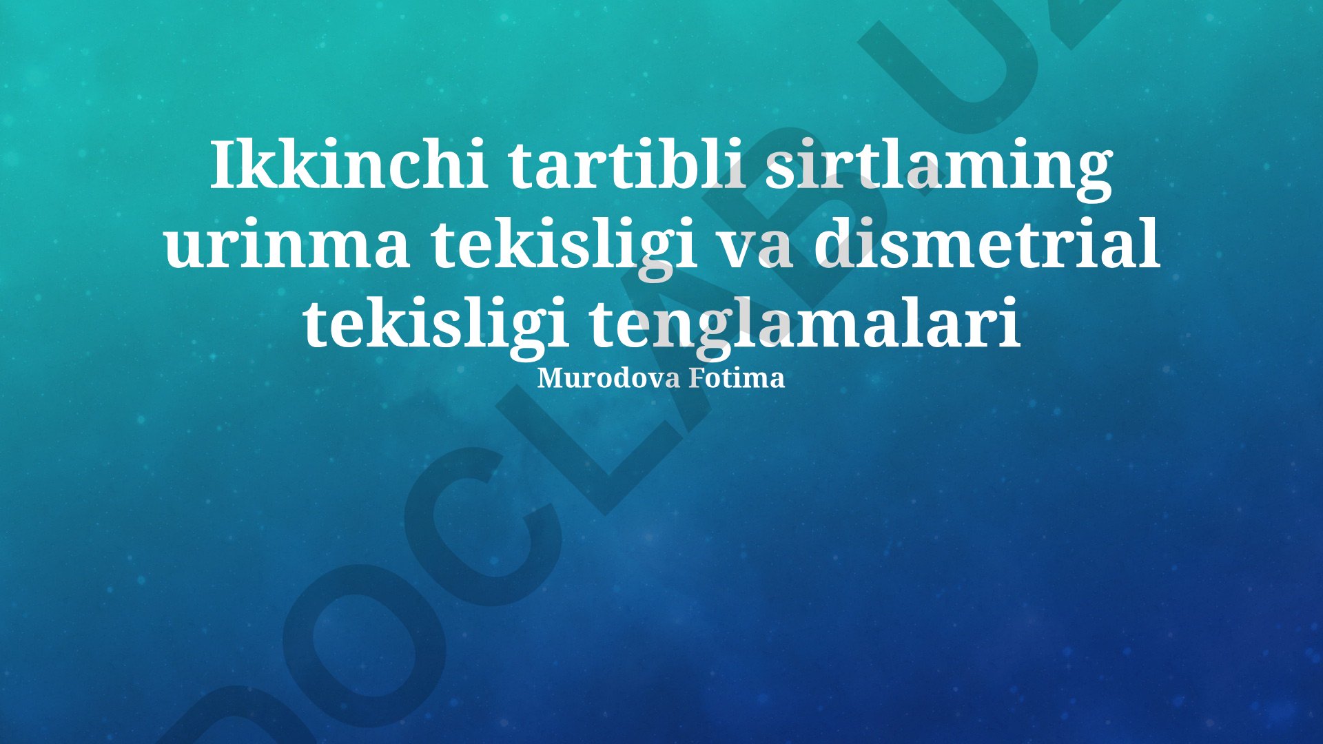Ikkinchi tartibli sirtlarning teginish va diametral tekisliklari