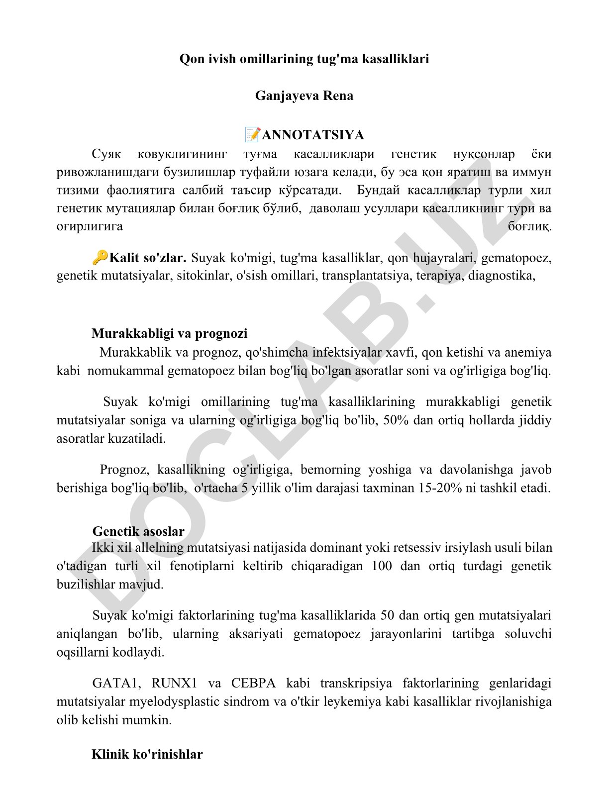 Qon ivish omillarining tug'ma kasalliklari