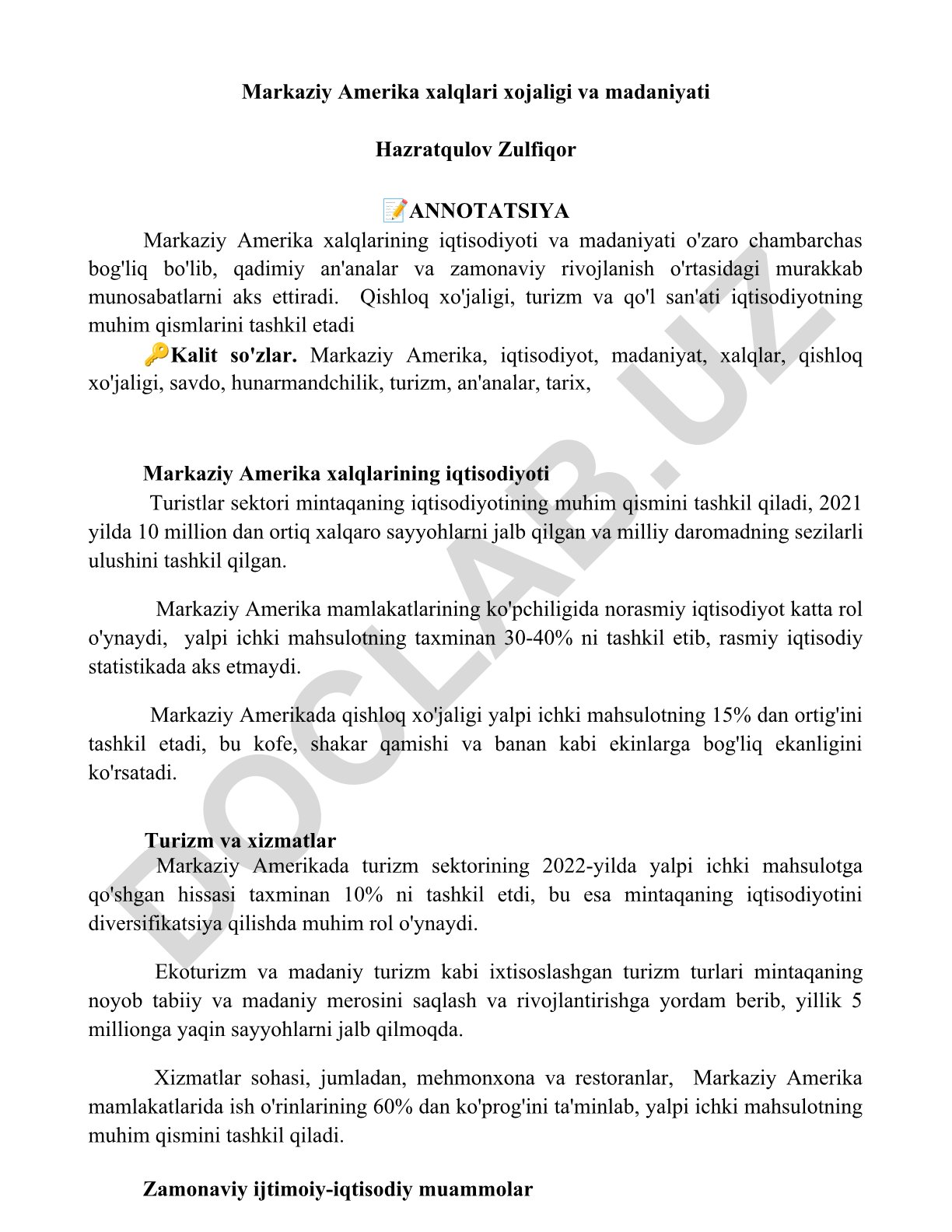 Markaziy Amerika xalqlarining iqtisodiyoti va madaniyati