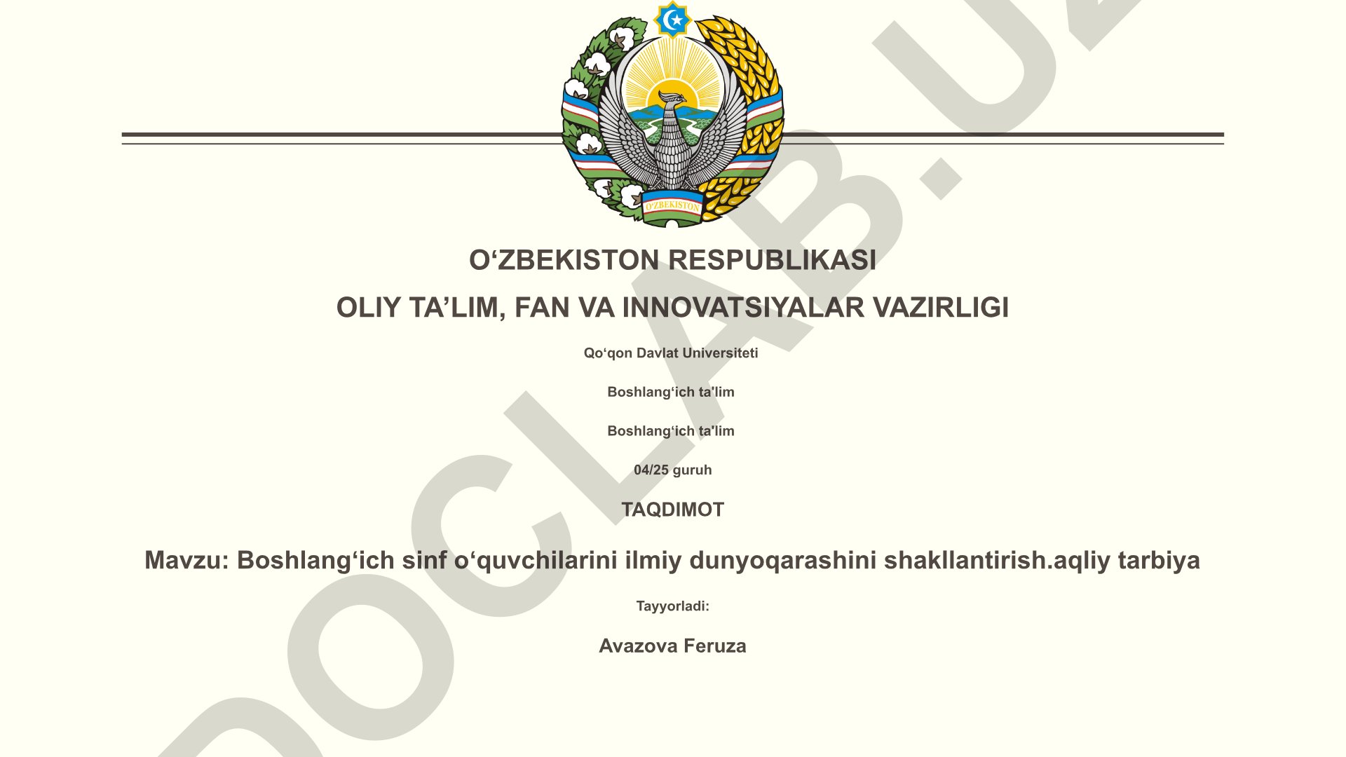 Boshlang'ich sinf o'quvchilarini ilmiy dunyoqarashini shakllantirish