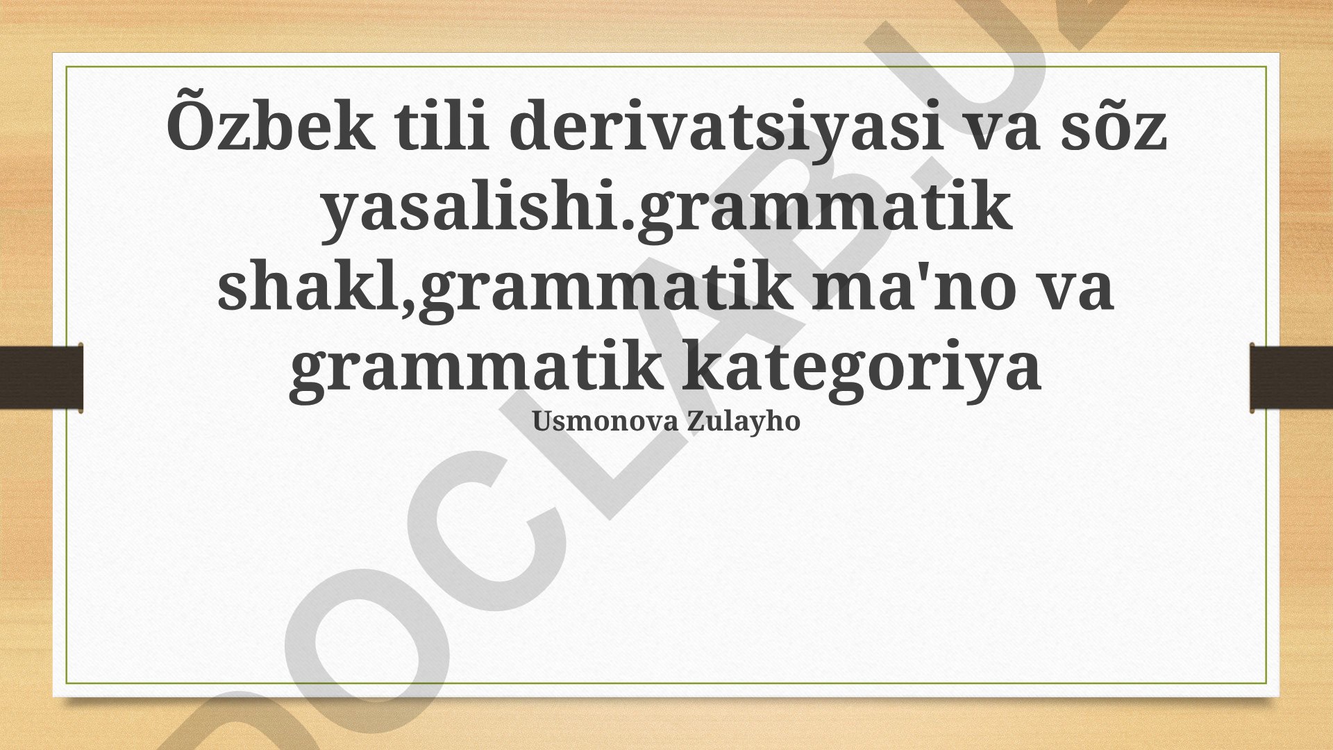 O'zbek tili derivatsiyasi va so'z yasalishi
