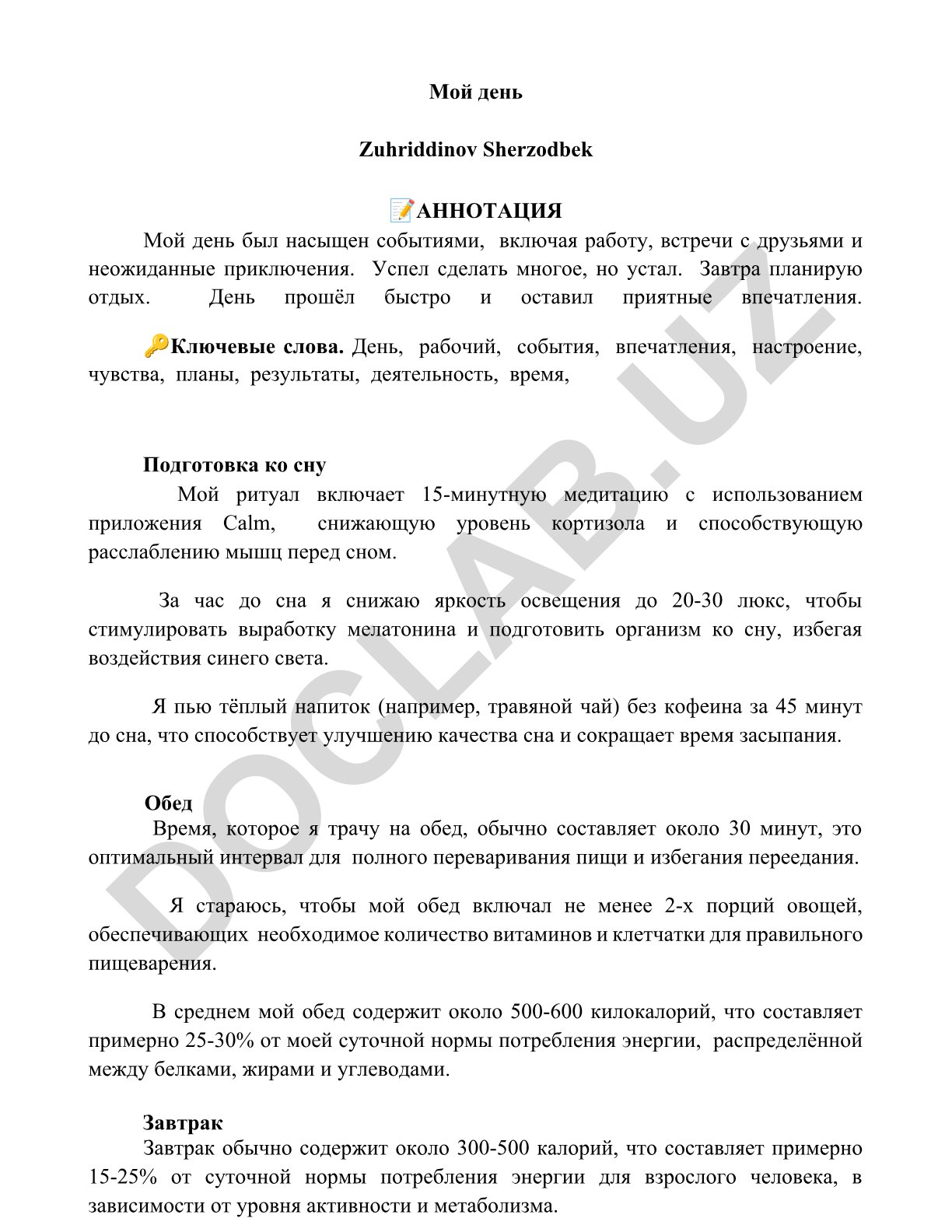 Mening kunim: ish, uchrashuvlar va sog'lom turmush tarzi