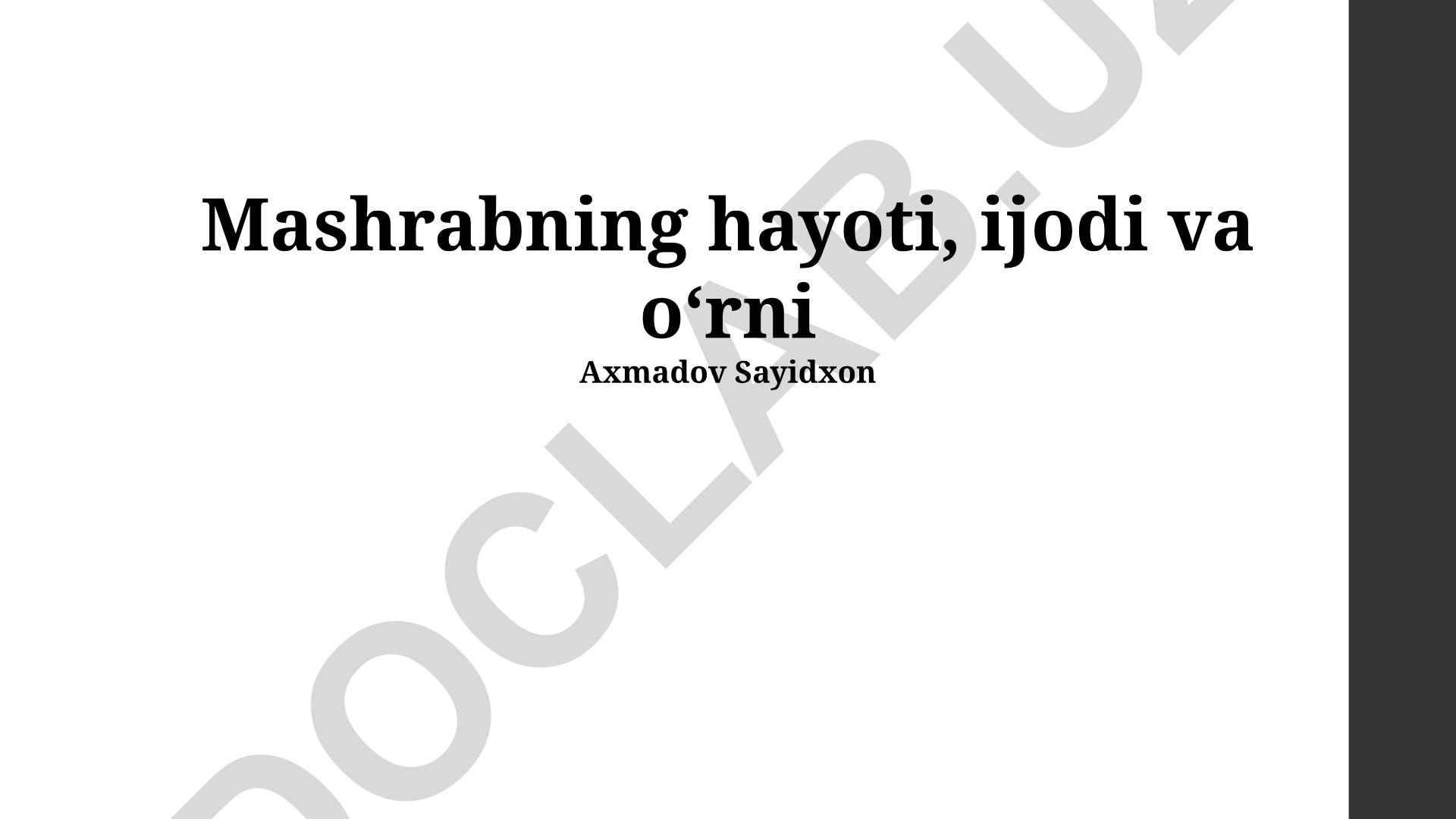 Mashrabning hayoti, ijodi va oʻrni