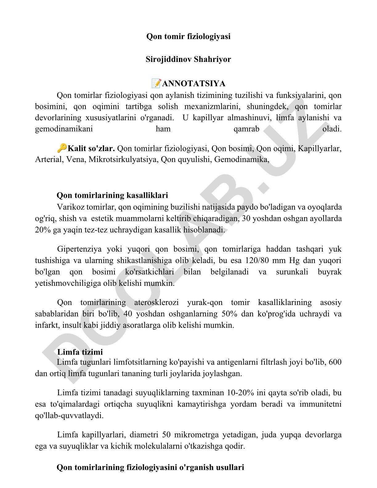 Qon tomirlar fiziologiyasi