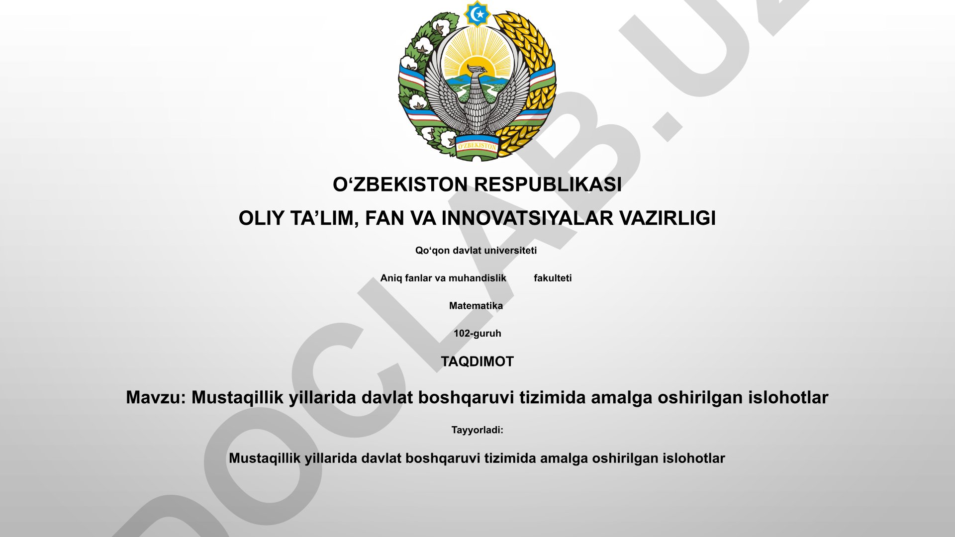 Mustaqillik yillarida davlat boshqaruvi tizimida amalga oshirilgan islohotlar