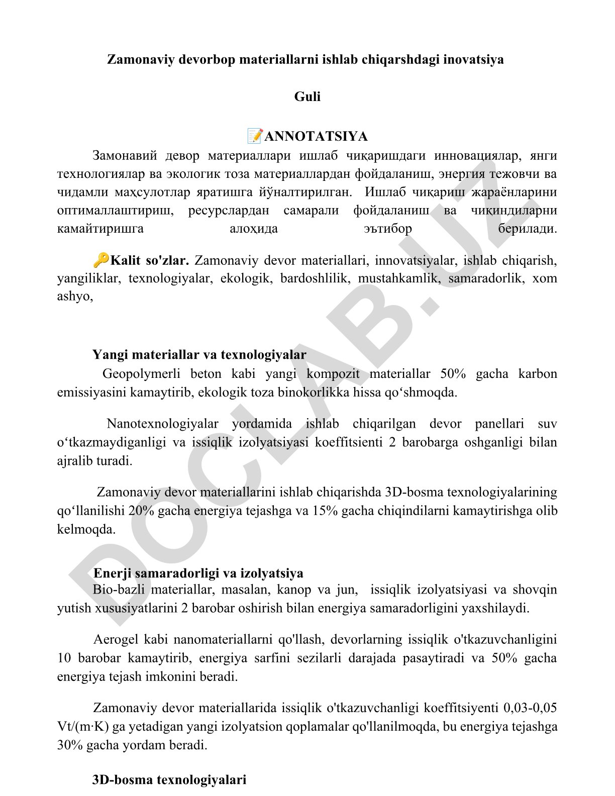 Zamonaviy devor materiallari ishlab chiqarishdagi innovatsiyalar va texnologiyalar