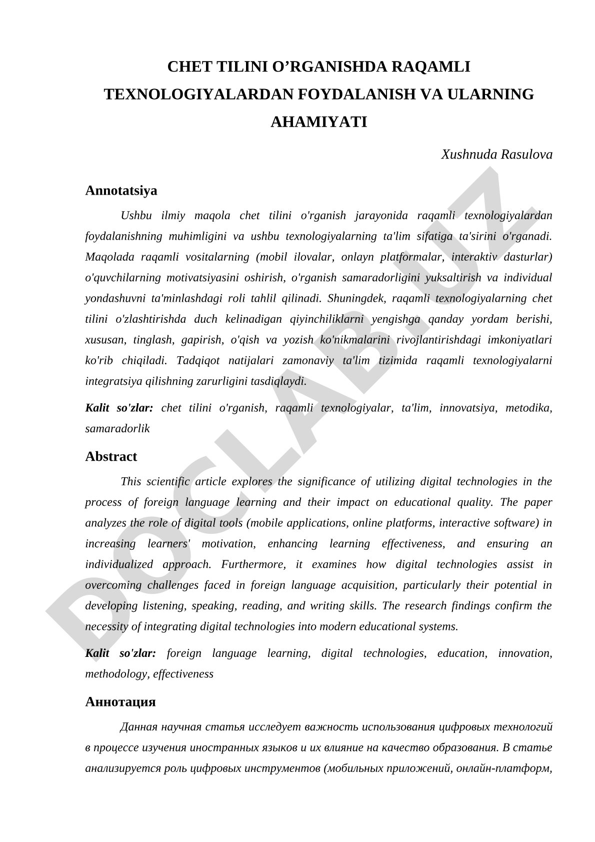 CHET TILINI O’RGANISHDA RAQAMLI TEXNOLOGIYALARDAN FOYDALANISH VA ULARNING AHAMIYATI