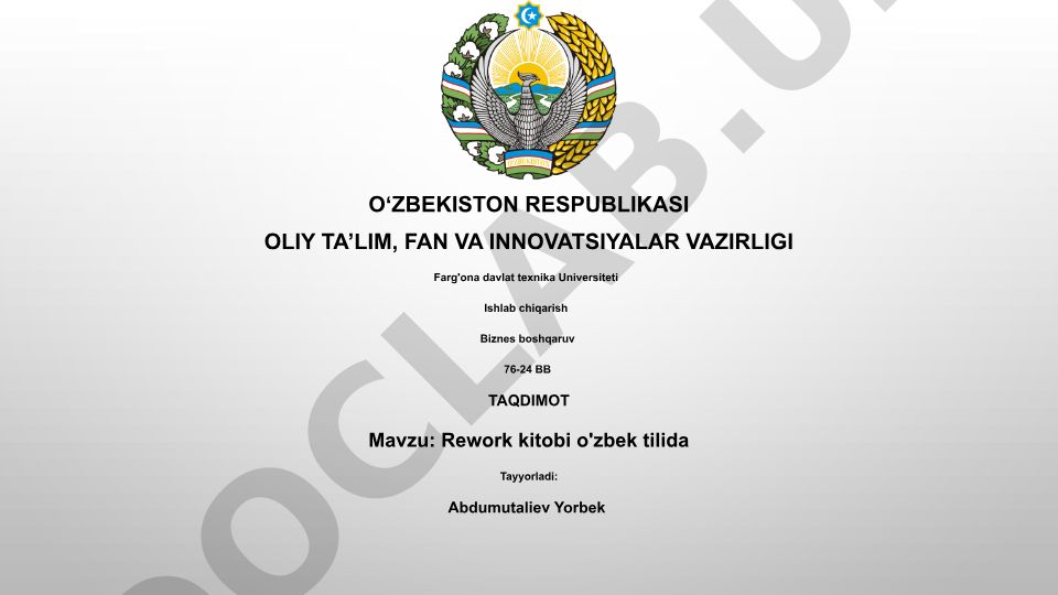 Rework kitobi o'zbek tilida