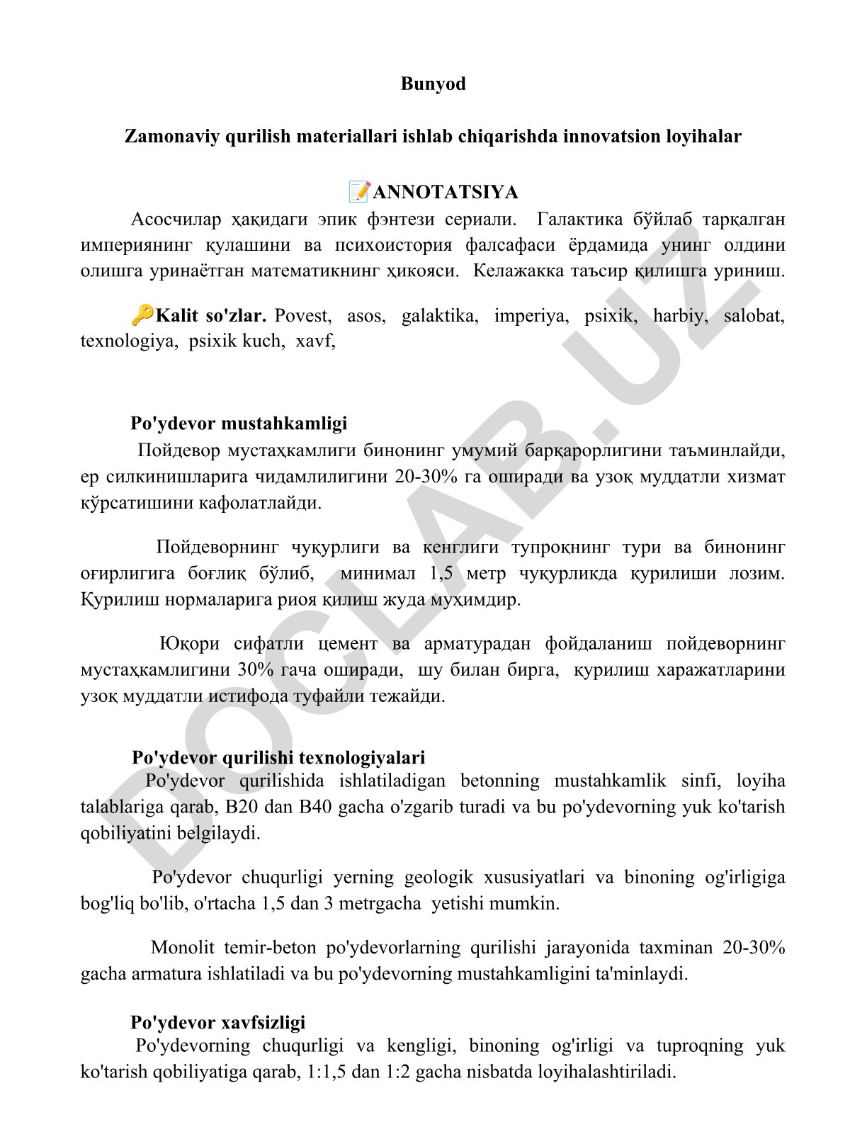 Po'ydevor mustahkamligi va qurilish texnologiyalari