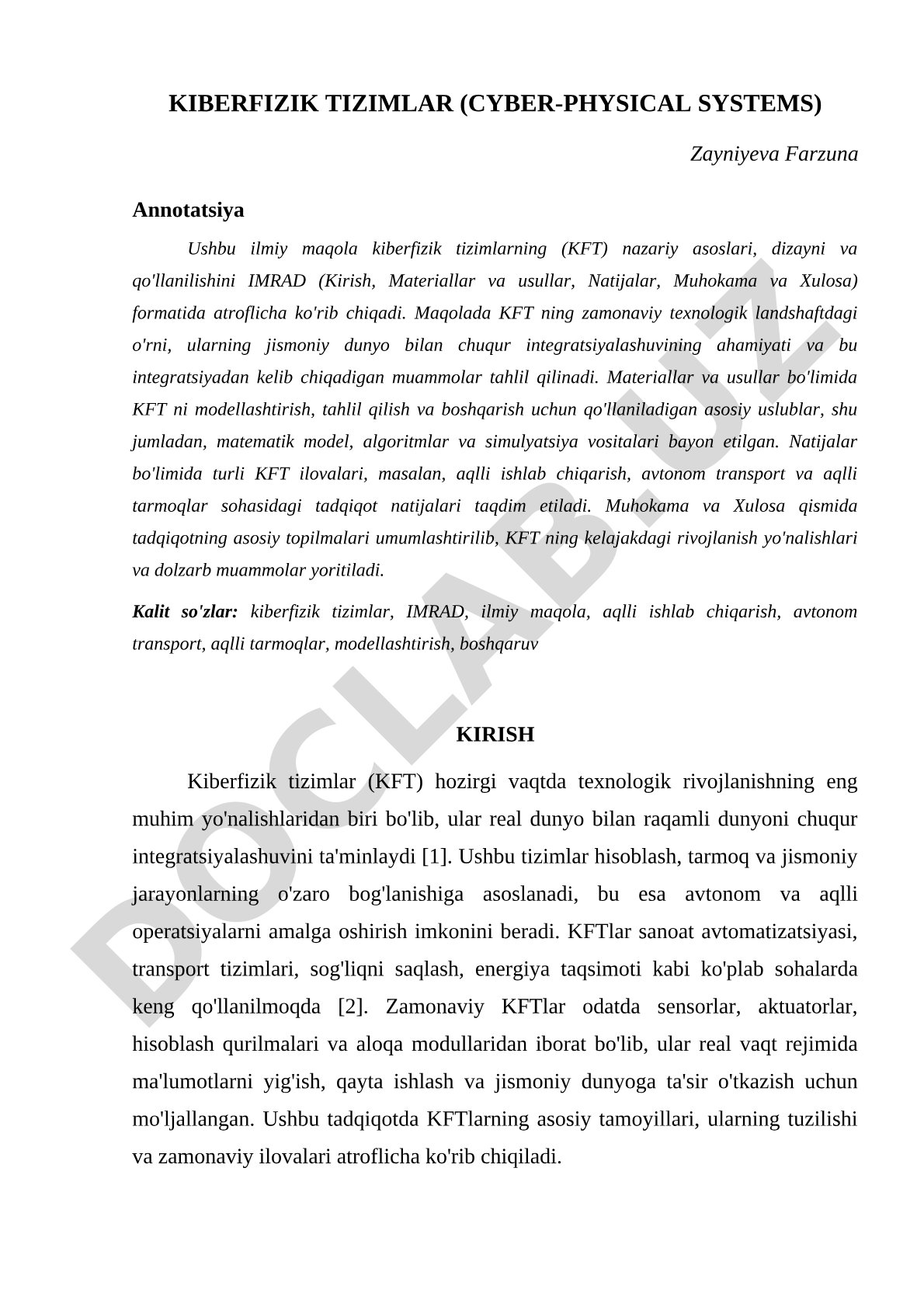 Kiberfizik tizimlar (Cyber-Physical Systems)