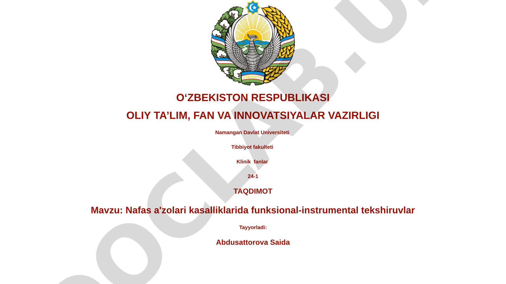 Nafas a'zolari kasalliklarida funksional-instrumental tekshiruvlar
