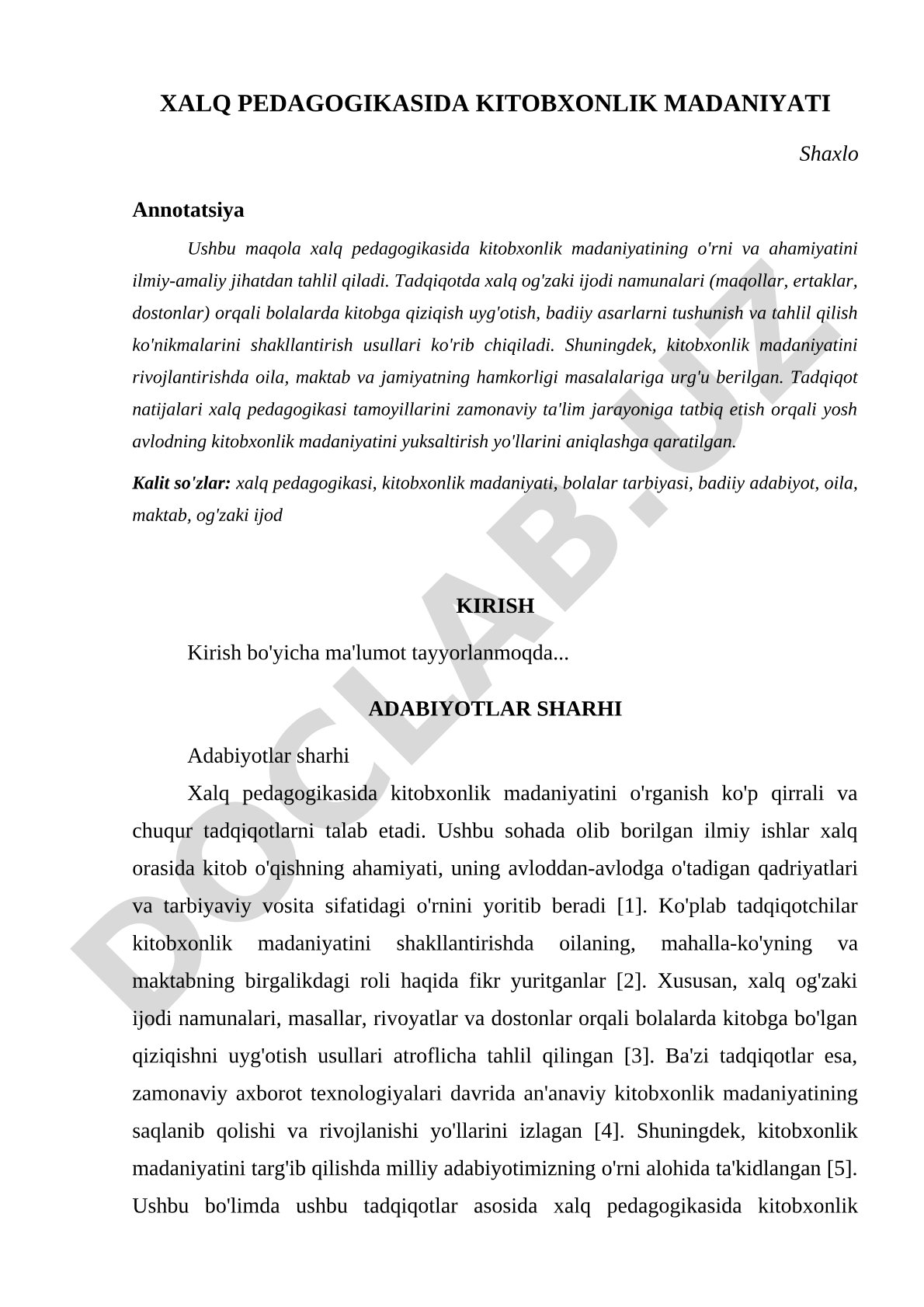 Xalq pedagogikasida kitobxonlik madaniyati
