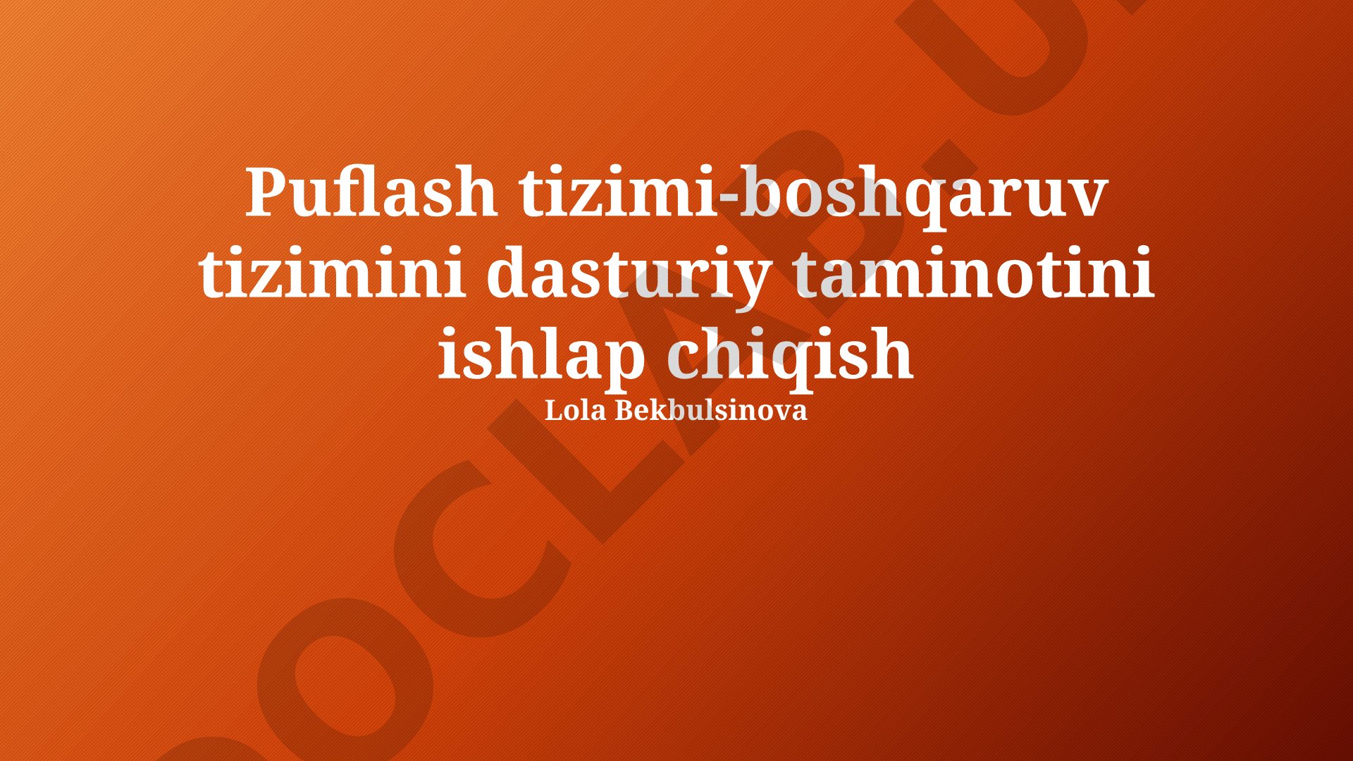 Changni tozalash tizimi boshqaruv tizimi uchun dasturiy ta'minotni ishlab chiqish