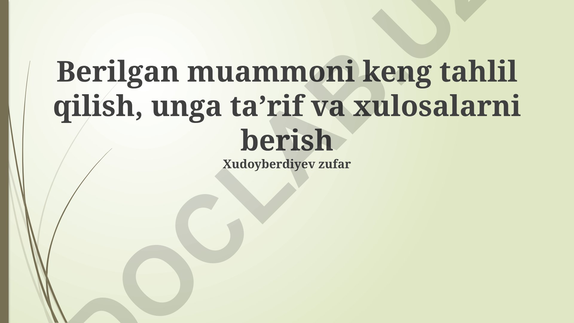 Muammoni tahlil qilish, ta'rif berish va xulosa chiqarish