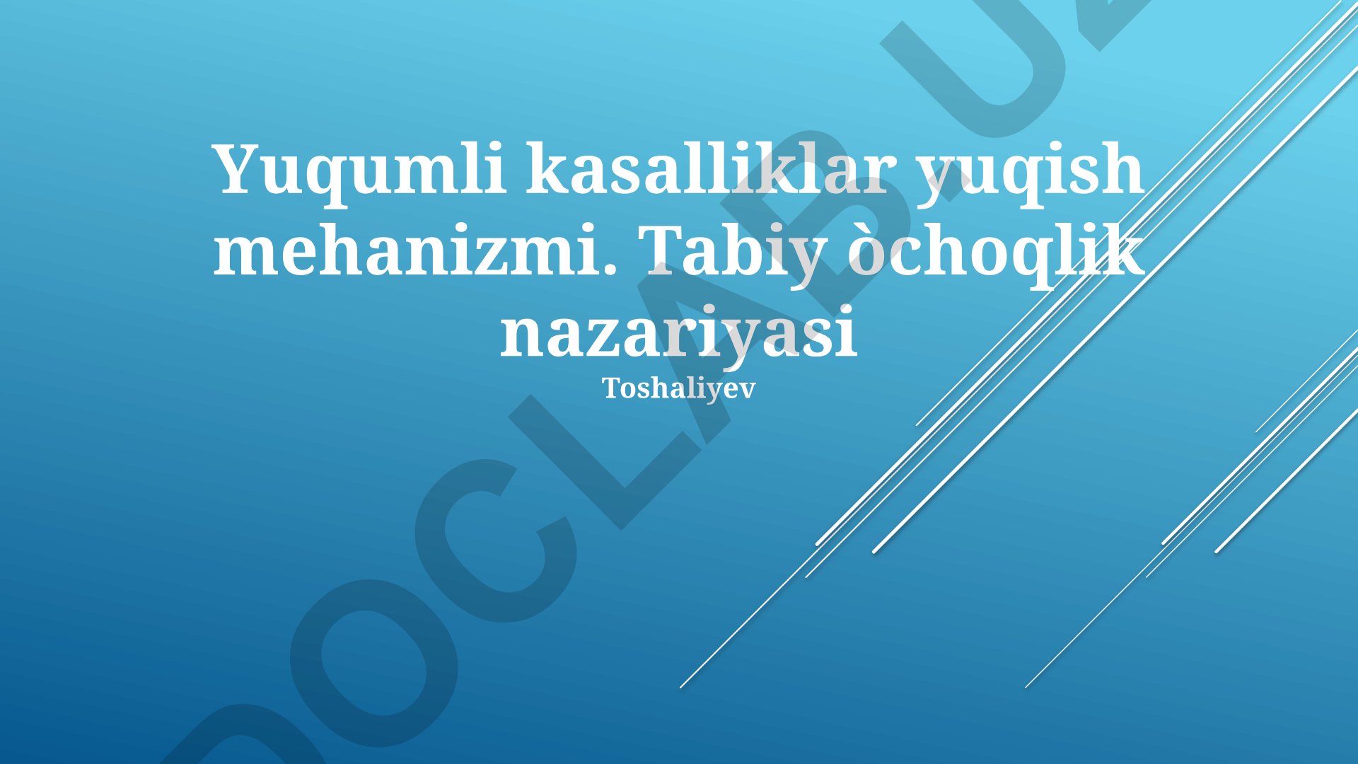 Yuqumli kasalliklar tarqalish mexanizmi va tabiiy o'choqlar nazariyasi