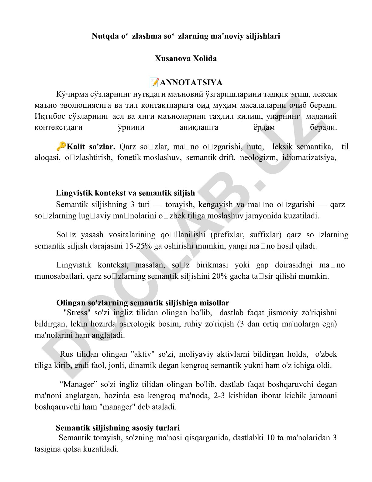 Nutqda oʻzlashma soʻzlarning ma'noviy siljishlari
