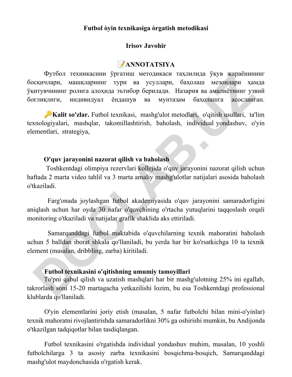 Futbol texnikasini o'rgatish metodikasi