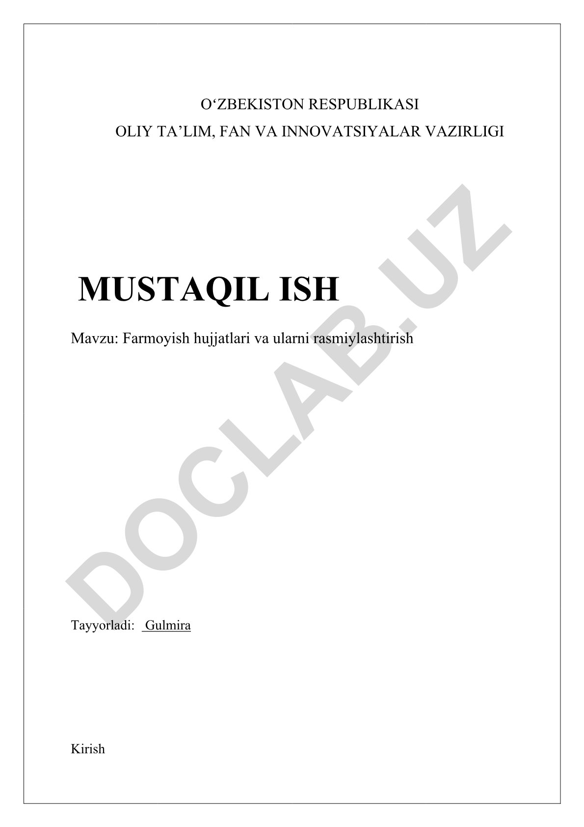 Farmoyish hujjatlari va ularni rasmiylashtirish