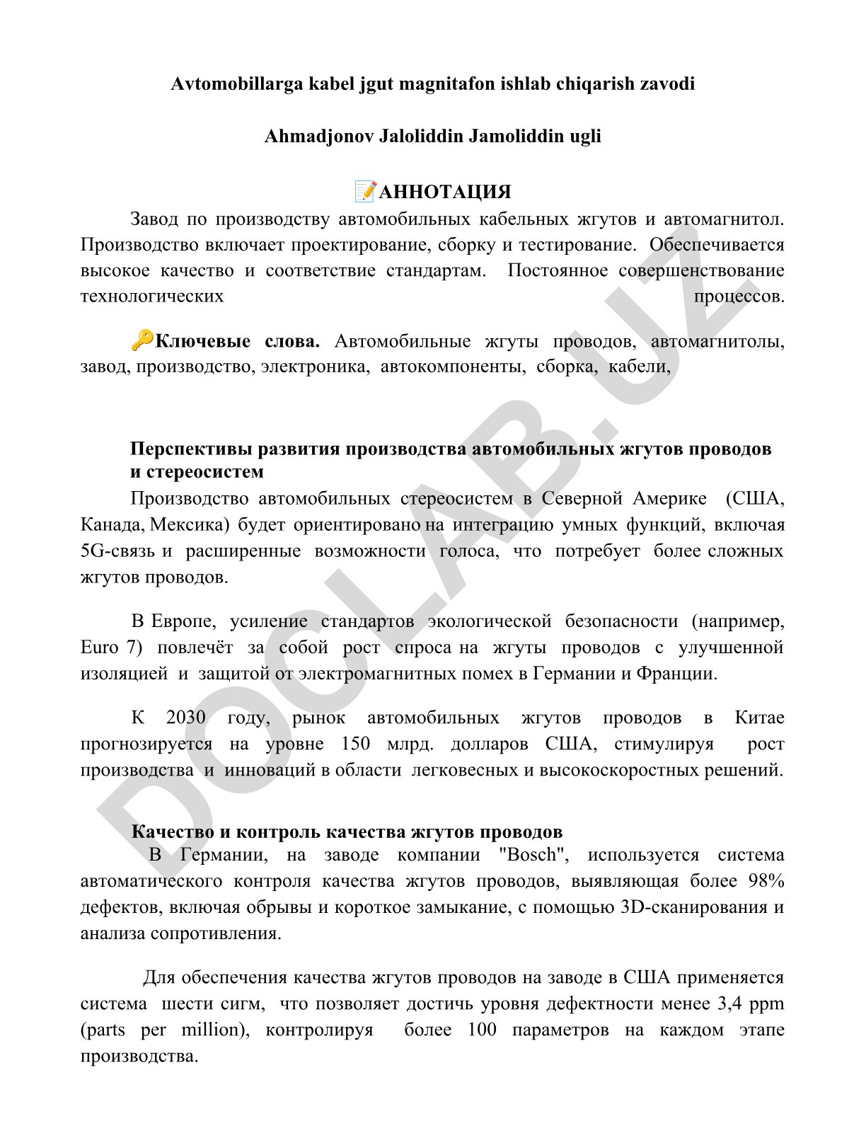 Avtomobillarga kabel jgut magnitafon ishlab chiqarish zavodi
