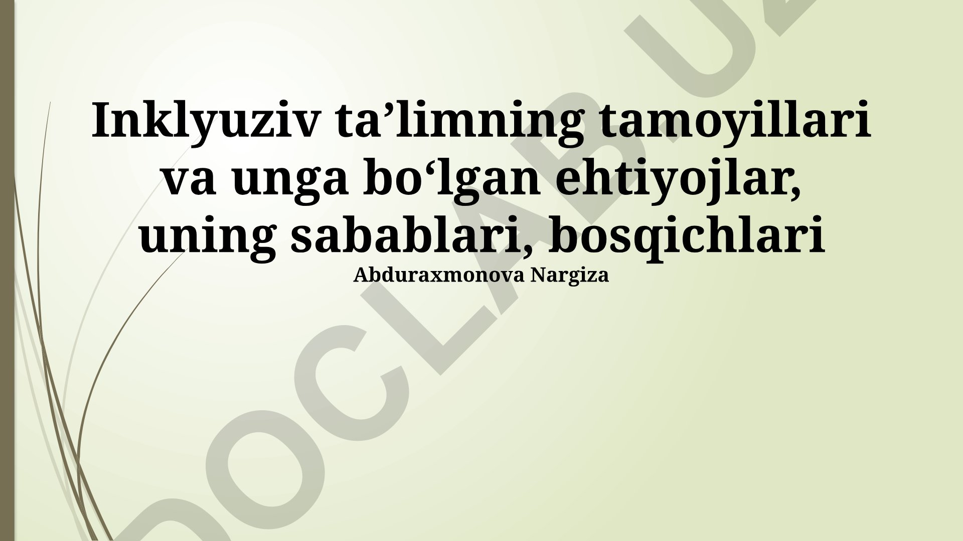 Inklyuziv taʼlimning tamoyillari, ehtiyojlari, sabablari va bosqichlari