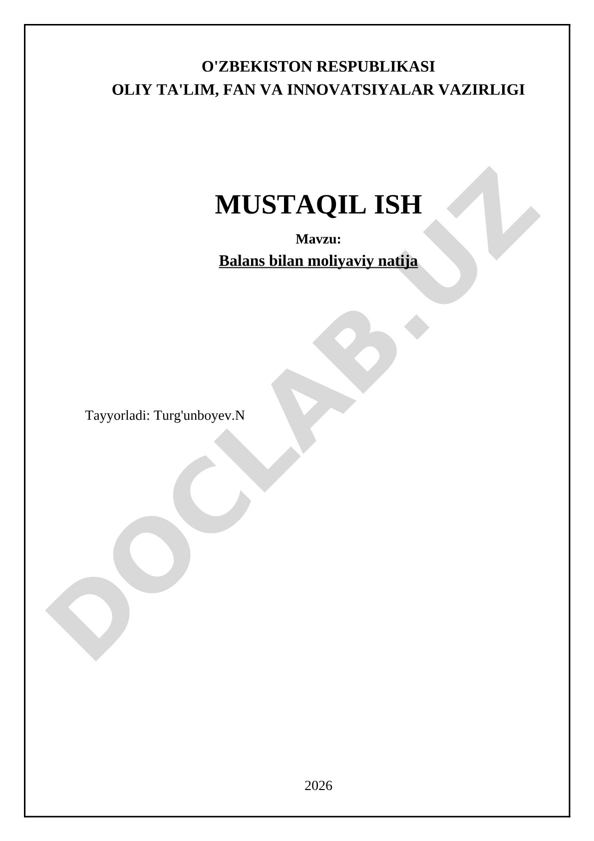 Balans bilan moliyaviy natija