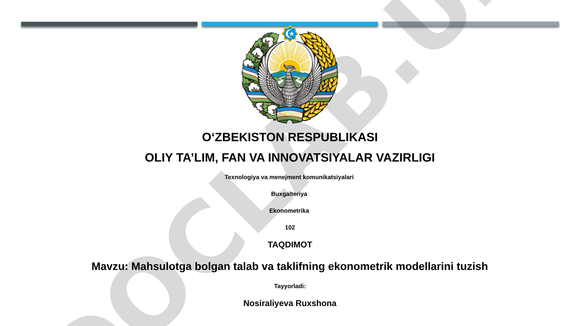 Mahsulotga bo'lgan talab va taklifning ekonometrik modellarini tuzish