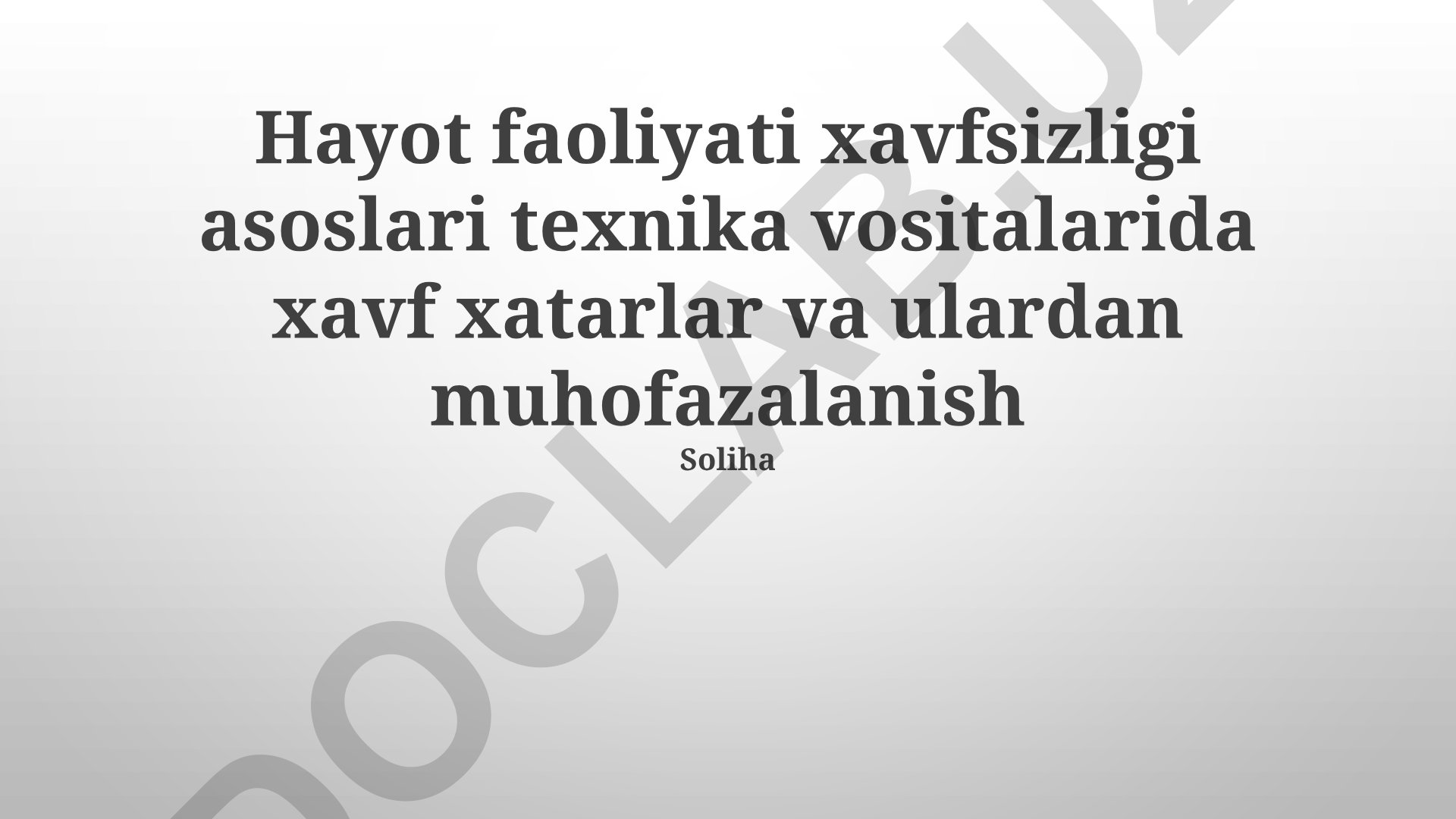 Hayot faoliyati xavfsizligi asoslari texnika vositalarida xavf xatarlar va ulardan muhofazalanish