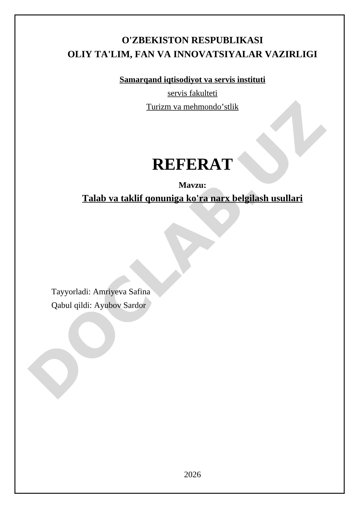 Talab va taklif qonuniga ko'ra narx belgilash usullari