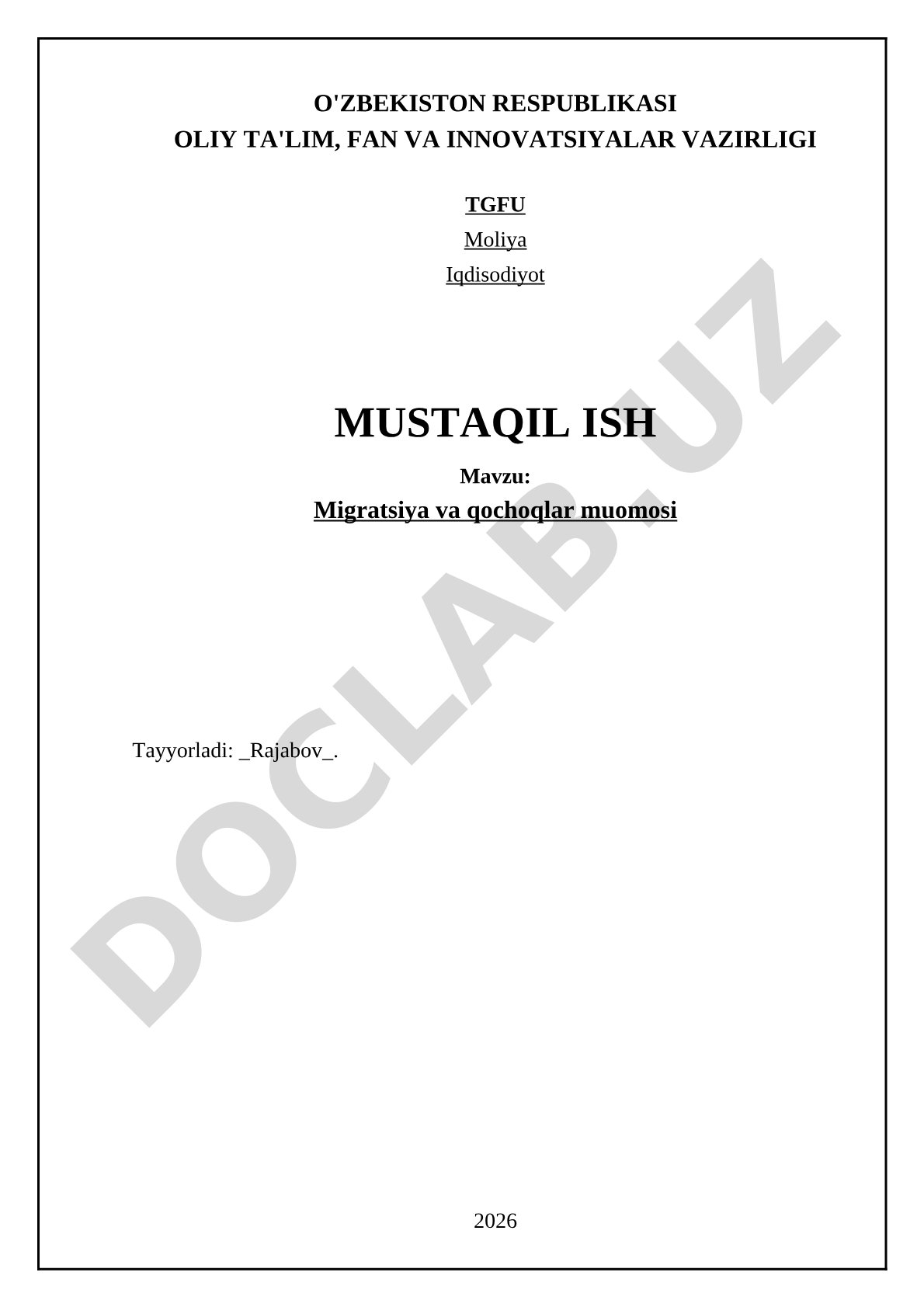 Migratsiya va qochoqlar muomosi